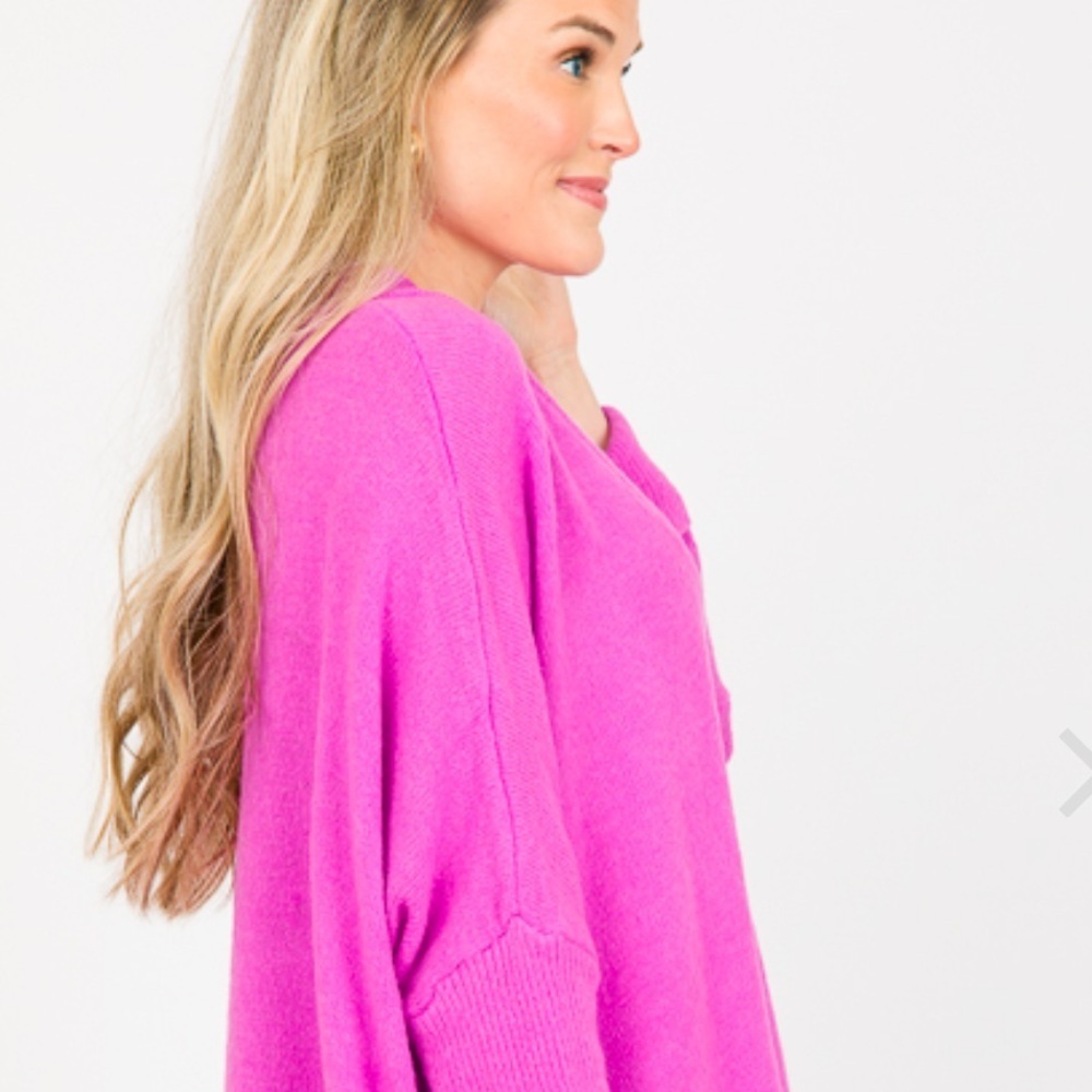 💌 &merci V-NECK PULLOVER SWEATER, ELECTRIC ORCHID - Picture 3 of 6